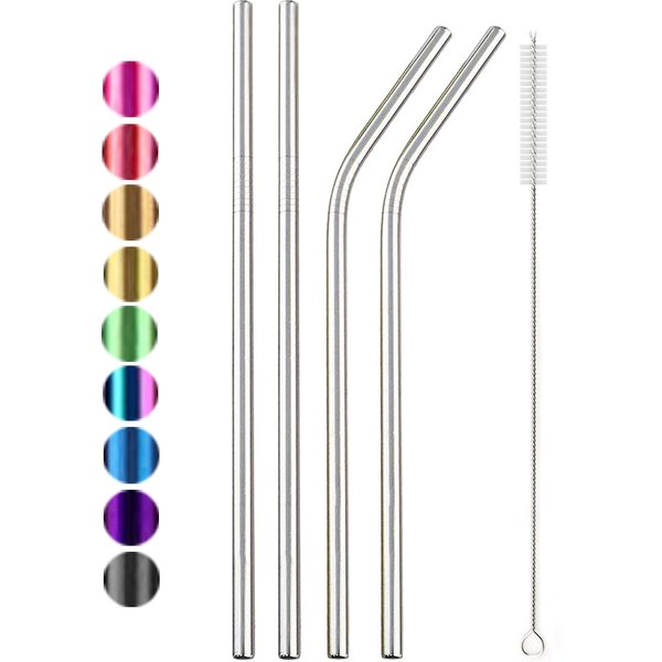 18/10 Stainless Steel Straw Set Reusable Drinking Straw High Quality Metal Colorful Straw With Cleaner Brush Bar Party Accessory