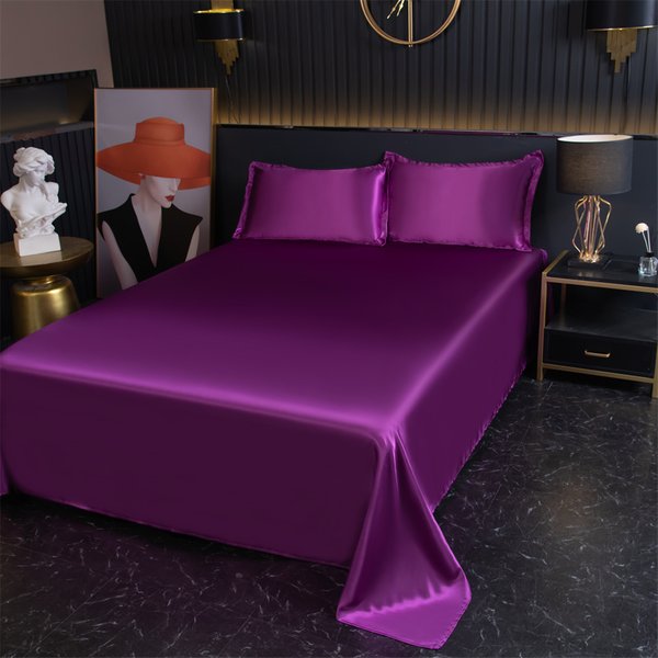 Drap plat de luxe en Satin de couleur unie, drap de lit doux et confortable, drap de literie haut de gamme