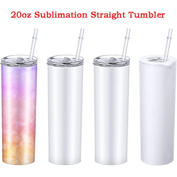 20oz Sublimation Straight Tumbler Stainless Steel Skinny Tumbler with Straw Lid Portable Bottle For Wedding Gift Cup