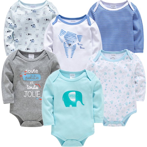 KAVKAS Baby Jungen Kleidung 6 Teile/los Langarm roupa bebes Body 0-24 Monate Cartoon Print Neugeborenen Baumwolle Overall