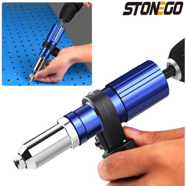 STONEGO adaptateur de pistolet à rivets électrique 2.4mm-4.8mm adaptateur de perceuse de pistolet à écrou à rivets outil de rivetage sans fil insérer l'écrou tirer outil de rivetage