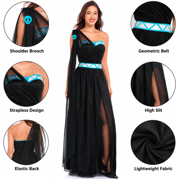 Griechisches Göttinnen-Kostüm für Damen Einschultriges Tüll-Maxikleid Halloween Römische Königin Cosplay Abendkleid