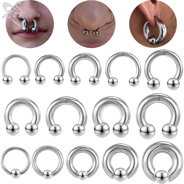 ZS 1 Piece 2/4/6/8G Stainelss Steel Horseshoe Nose Ring Men Internal Threaded Large Gauge Piercings Ear Expander Septum Piercing