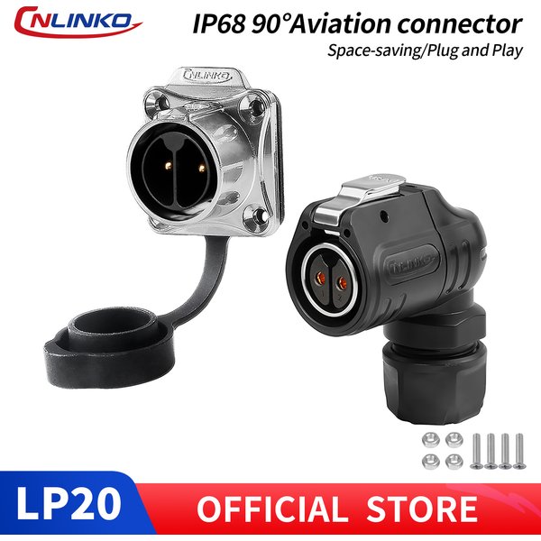 CNLINKO LP20 Wodoodporny okrągły złącze IP68 2-14Pin 90 ° Złącze kątowe – półmetalowe, do lutowania, męskie/żeńskie, przeznaczone do zastosowań przemysłowych.
