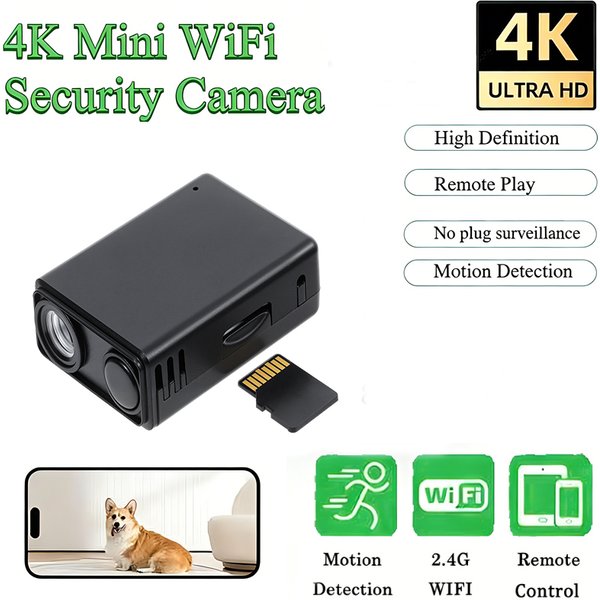 Miniaturowa kamera bezpieczeństwa z noktowizorem, lekka, bezprzewodowa kamera monitoringu z detekcją, inteligentne kamery do monitoringu domu dla niemowląt i zwierząt.