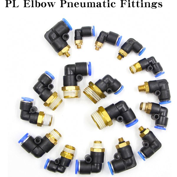 50/100PCS Pneumatic Air Connector PL 4 6 8 10 12mm Thread 1/8 1/4" 3/8" 1/2" Trachea Elbow Air Fittings Hose Quick Connector