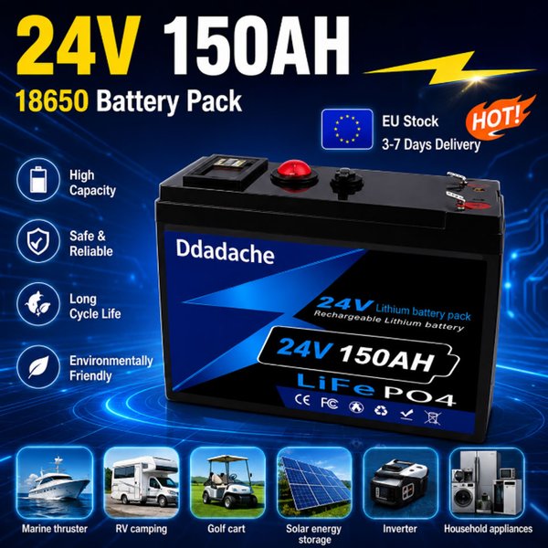 Polen Lager EU-Lokalversand 24V 150Ah Eingebautes BMS Lithium-Batterie Tiefzyklus-Solarbatterie für Wohnmobil, Yacht, Kabine, Off-Grid-Solarenergiespeichersystem 3-7 Tage Lieferzeit