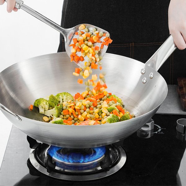 Wok en acier inoxydable antiadhésif traditionnel, Wok chinois fait à la main, Cuiseur à gaz rouillé, Poêle de cuisson, Haute qualité, Optique, 1.8mm