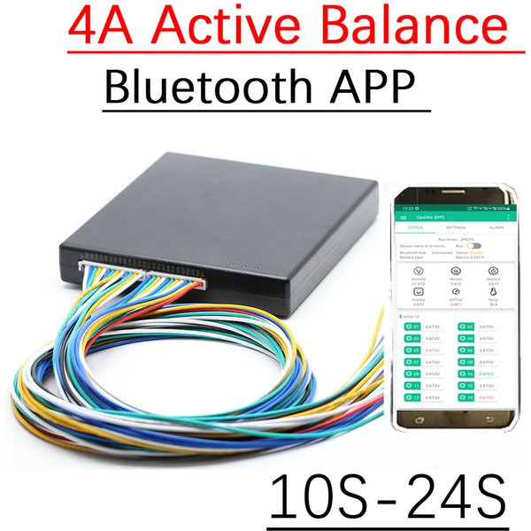 Intelligentes Bluetooth 4A Aktives Balancing 10S-24S Li-Ion LiFePO4 LTO Lithium-Batterie-Management-System (BMS) für Elektroautos, Wohnmobile und Energietransfer (13S, 14S, 16S, 20S)
