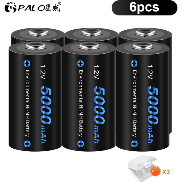 CITYORK 1,2 V C-Größe Akku 5000 mAh Ni-MH LR14 R14 Batterien C-Zelle für Gaskocher Taschenlampe Radio + USB-Ladegerät