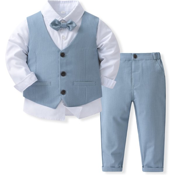 Tenues pour hommes, Costume d'anniversaire pour garçons et enfants, ensemble de vêtements Boutique de printemps et d'automne, gilet solide, vêtements formels en coton pour enfants
