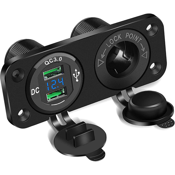 Prise allume-cigare 12V, séparateur, Charge rapide 3.0, double sortie USB avec voltmètre LED, adaptateur allume-cigare étanche