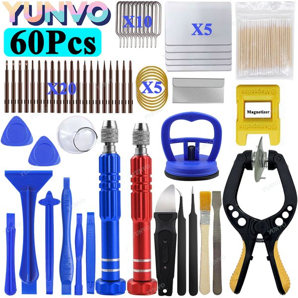 60x Handy-Reparatur-Werkzeuge, Schraubendreher, Tablet-Akku, Demontage, Bildschirmöffnung, Staubreinigung, Demontage-Set, kleiner Fünfeck