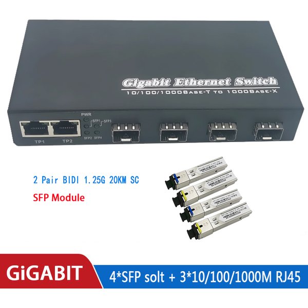 Gigabit Ethernet switch Fiber Optical Media Converter 4sfp 3RJ45 10/100/1000M UTP fiber Port fiber switch 4F3E