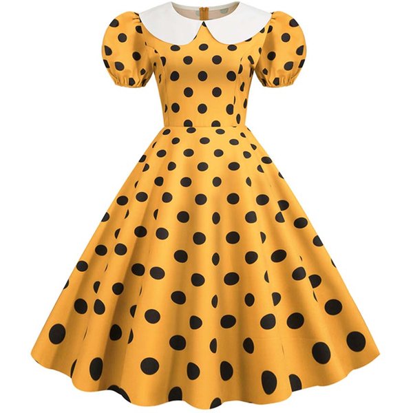Robe d'été vintage à pois pour femmes, robe d'été rose Rockabilly, robe de soirée de bureau, robe d'été décontractée à col claudine, robe éducative