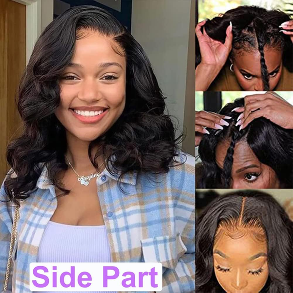 Perruques Bob en cheveux naturels, ondulation naturelle, 8-16 pouces, perruques à partie en V pour femmes noires, perruque en cheveux naturels à partie en U améliorée, perruques en dentelle sans
