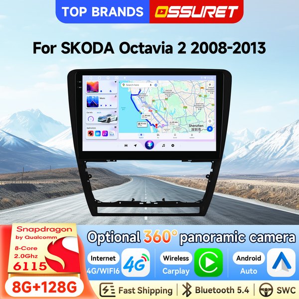 OSSURET – schnelle Lieferung – 10,1-Zoll-2-DIN-Android-15-Autoradio für Skoda Octavia 2, Baujahr 2008–2013 – Autoradio mit Octa-Core-Prozessor, GPS-Navigation, Bluetooth, Freisprecheinrichtung, SWC,