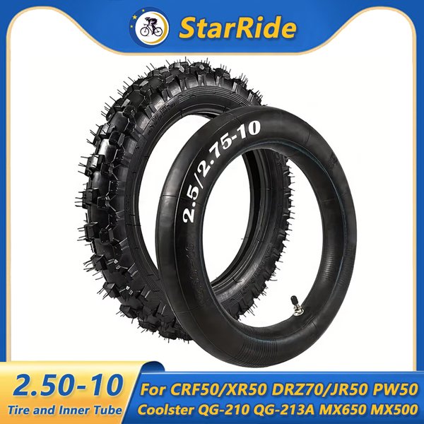 2.50-10 Off-Road Tire and Inner Tube Set - 2.5-10 Inch Replacement Tire with Straight Valve for CRF50/XR50, DRZ70/JR50 Scooter