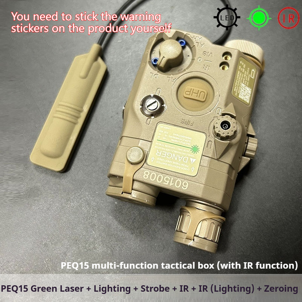 Taktyczna latarka Airsoft PEQ-15 PEQ15 LA5C z czerwonym, zielonym, niebieskim laserem IR, wskaźnikiem laserowym, latarką szpiegowską, latarką LED z funkcją stroboskopu, latarką PEQ