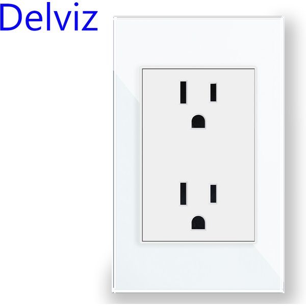 Prise de courant standard américaine Delviz, AC 110V~250V, panneau en verre trempé de 120 mm x 72 mm, prise électrique américaine 15A, prise murale