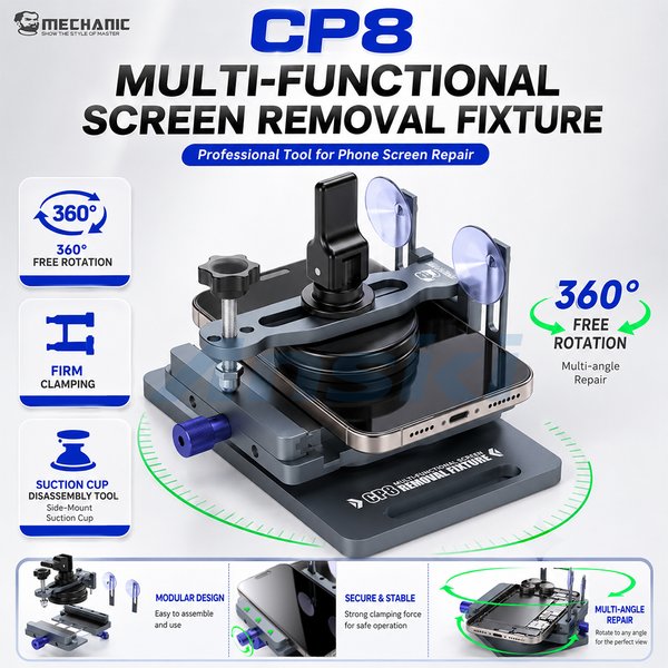 MECHANIC CP8 360 ° Drehbare Bildschirm-Entfernungs-Vorrichtung Universelle Handy-LCD-Rückabdeckungs-Trennklemme Mobile Reparatur-Werkzeugvorrichtung