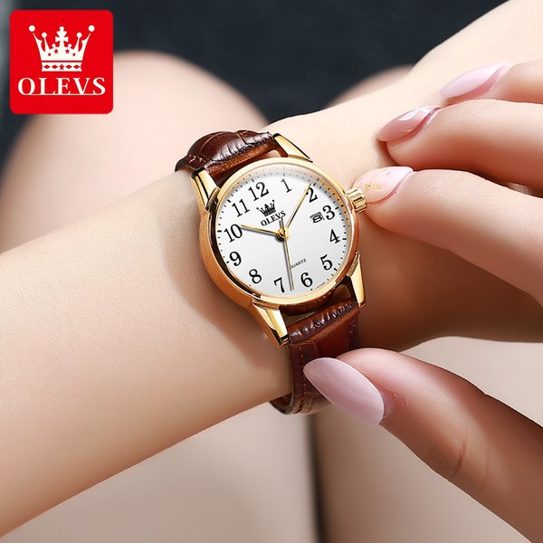 OLEVS Top marque montre à Quartz pour femmes 50M étanche GMT montres femmes sport bracelet en cuir hommes bracelet ultra-mince