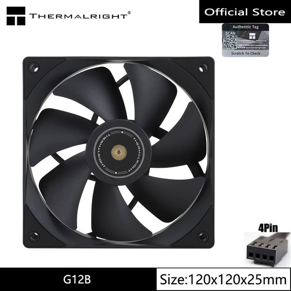 Thermalright TL-G12B, ventilateur de boîtier noir de 12 cm, 4 broches, contrôle PWM, roulement hydraulique, 1500 tr/min.