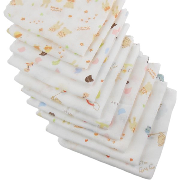 10pcs Pack 31*31cm 100% Cotton Gauze Newborn Baby Infant Cartoon Face Hand Bathing Towel Bibs Feeding Square Towels Handkerchief