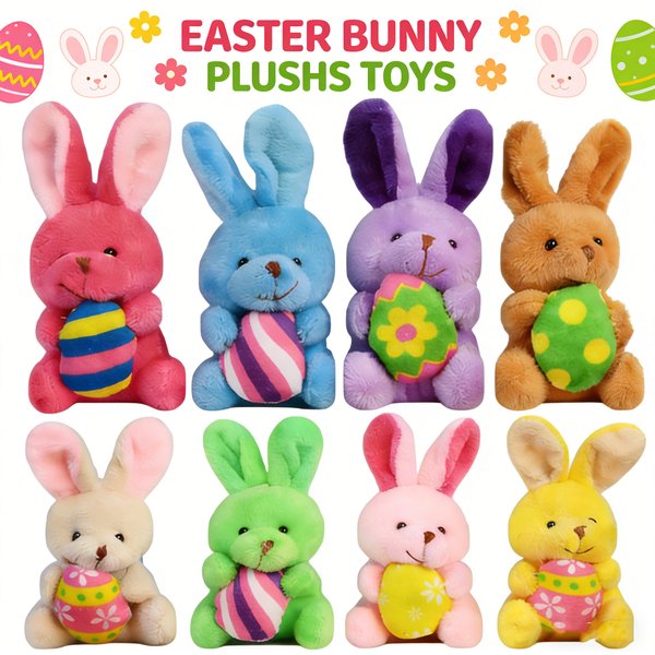 Ensemble de 8 à 32 jouets en peluche lapins de Pâques, porte-clés lapins en peluche avec œufs pour cadeaux de fête de Pâques et cadeaux d'anniversaire