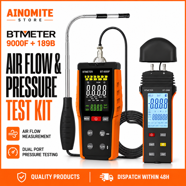 BTMETER Heißdraht-Anemometer-Manometer-Set, HVAC-Luftstrom-Gasdrucktester mit 360°-Messbereich ° Schwenksonde mit LCD-Hintergrundbeleuchtung, 12 Einheiten