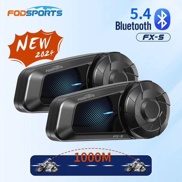 2 Stück Fodsports FX-S Motorrad-Intercom, Bluetooth-Helm-Intercom, Motorradhelm-Headset, 1000M, BT5.4, unterstützt APP.