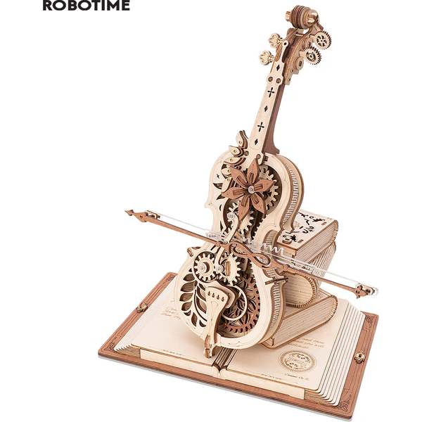 Robotime ROKR 3D-Holzpuzzle, magisches Cello, mechanische Spieluhr, beweglicher Stiel, lustiges kreatives Spielzeug für Kinder und Mädchen AMK63