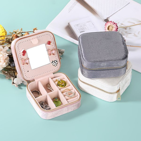 Nouvelle boîte à bijoux portable en velours, boîte de rangement de voyage pour bagues, colliers et boucles d'oreilles, vente en gros