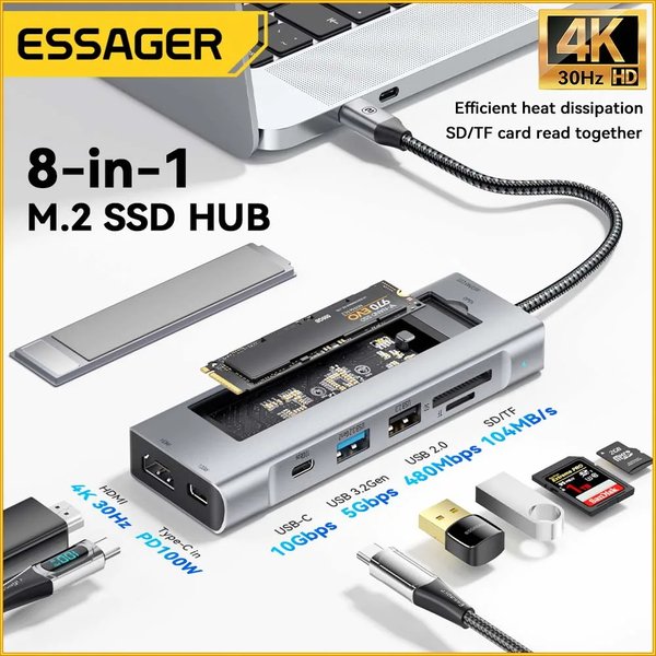 Essager USB HUB 3.0 répartiteur multi-ports USB C vers HDMI adaptateur Type C Station d'accueil pour ordinateur portable pour Macbook Air M1 M2 PC