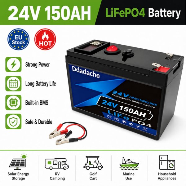 EU-Lokalversand 24V 150Ah Eingebautes BMS Lithium-Akku Tiefzyklus-Solarbatterie für Wohnmobil, Yacht, Kabine, Solarenergiespeichersystem