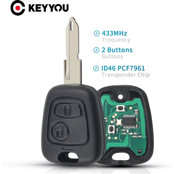 KEYYOU – clé télécommande à lame NE73 à 2 boutons, contrôleur pour PEUGEOT 206 207 433MHZ, avec puce transpondeur PCF7961, clé de véhicule