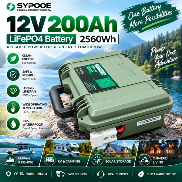 Original 12V LiFePO4 Batterie 200Ah 100Ah 2560Wh 24V Lithium-Batterie Tragbar USB QC PD 6K+ Zyklen IP65 Bluetooth BMS für Angelboot, Trollingmotor, Fischfinder, Schlauchboot Batteriepack