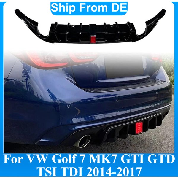 Heckdiffusor für VW Golf 7 MK7 GTI GTD TSI TDI 2013-2017 Schrägheck Auto Heckstoßstangen-Diffusorlippe mit LED-Licht Glänzend Schwarz Auto Bodykit Tuning
