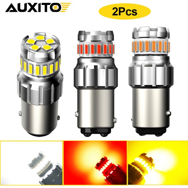 AUXITO 2 Stück Auto-LED-Lampe 1157 BAY15S P21/5W LED Rot Bernstein Gelb Bremslicht 360 Grad Rückfahrbeleuchtung DRL Signallampe Weiß