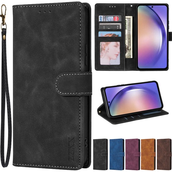 Étui portefeuille en cuir à rabat magnétique avec support de fente pour carte, pour Samsung Galaxy A05s A06 A12 A13 A14 A15 A16 A26 A35 A36 A54 A55 A56