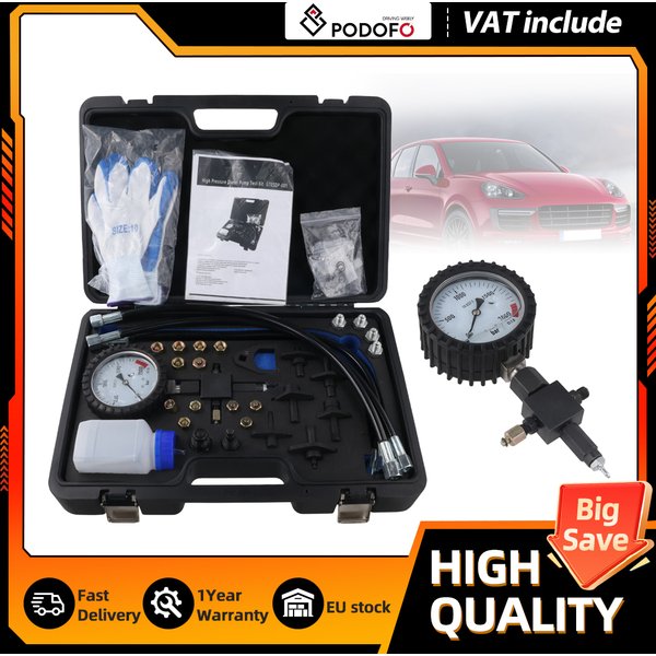Podofo 2000 Bar Common Rail Diesel Hochdruck-Tester-Kit mit Injektor-Rohrverschlüssen für Motor-Druckprüfungen mit Koffer