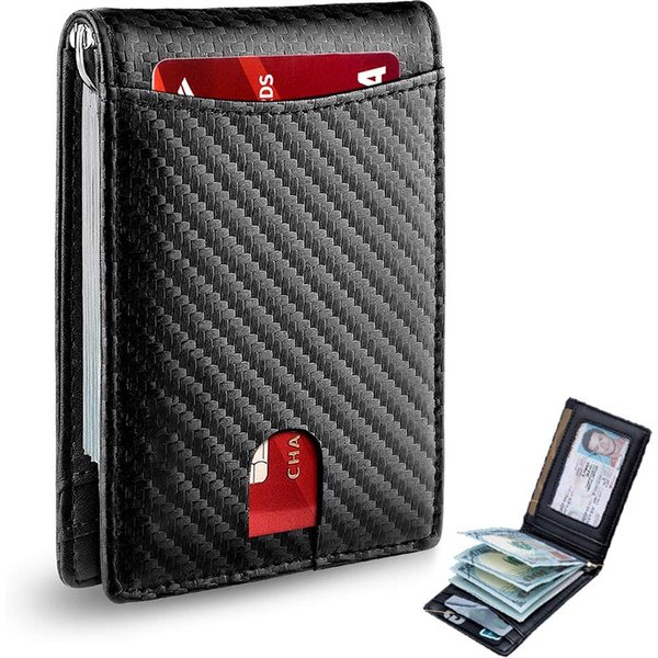 Portefeuille pour homme en fibre de carbone avec technologie RFID, porte-cartes de crédit, sac à monnaie, portefeuille mince et fin, petit portefeuille pour homme, portefeuille court noir,