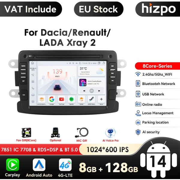 Autoradio Android, 4G, DSP, GPS, 2DIN, pour Dacia Logan, Dokker, Duster, Sandero, Lodgy, Renault Captur, Lada Xray 2