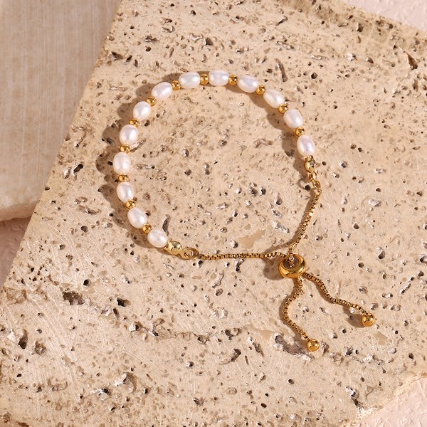 Perles de couleur or perles d'eau douce mélangées réglables en acier inoxydable chaîne Bracelets pour femmes bijoux élégants pour dames