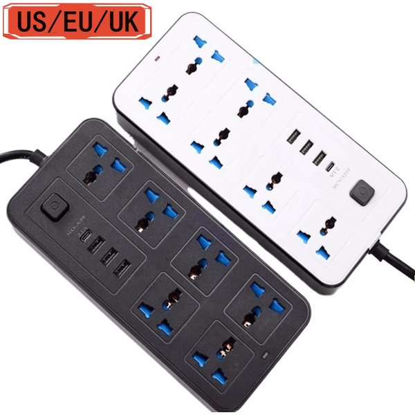 Universal Power Strip TypeC USB Port Outlet Power Strip 2M Extension Cord AC Power Socket Charge Electrical Socket EU US UK Plug