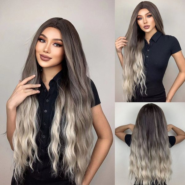 HENRY MARGU-Perruque Synthétique Longue Bouclée pour Femme, Afro Ombre Brun Blond, Faux Hai, Partie Moyenne Agaçante, ixCosplay, Degré de Chaleur