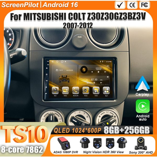 Android 16 pour MITSUBISHI COLT Z30Z30GZ3BZ3V 2007-2012 Autoradio 2 Din Lecteur multimédia vidéo Carplay Bluetooth Écran tactile