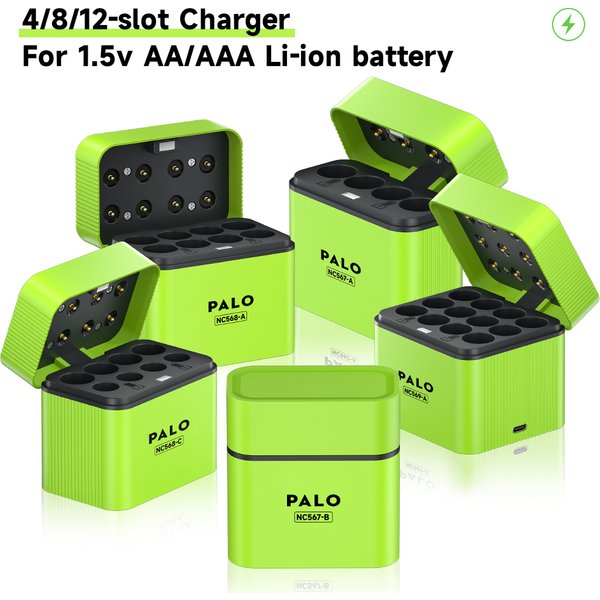 4/8/12 Fächer 1,5V AA + AAA Lithium-Ionen LED-Licht Smart Flip-Top-Ladegerät für 1,5V 2A AAA Li-Ionen-Akkus