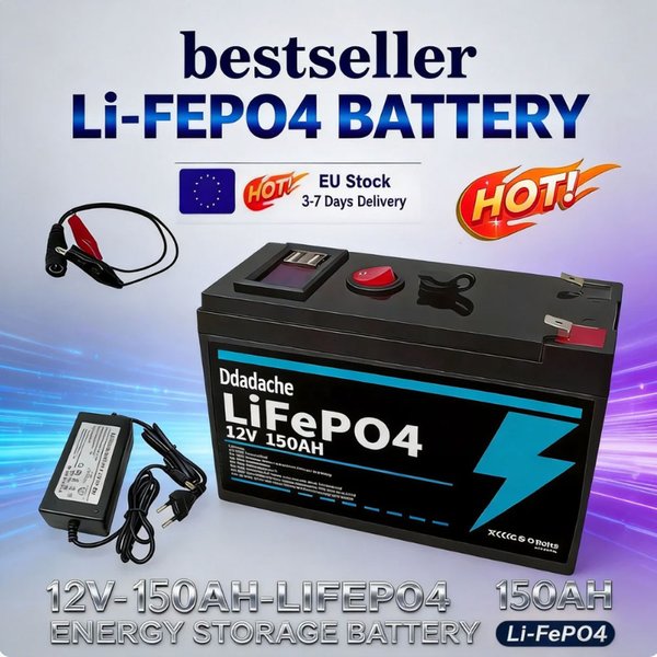 LiFePO4 12V 150Ah Lithium-Batterie, für USV, Kajak-Fischfinder, Solarpanel, Elektroautos, Roller, Wohnmobil, Boot