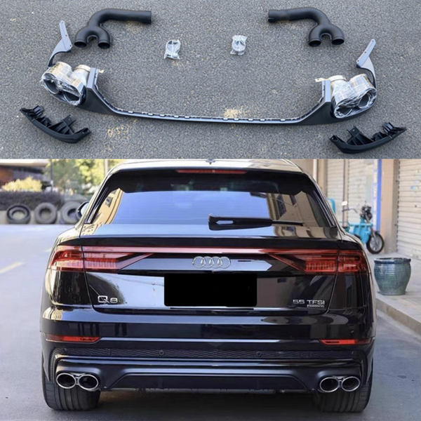 Für Audi Q8 S-line Q8 SQ8 2020-2024 Heckdiffusor & Auspuffblenden Kofferraumlippe Spoiler